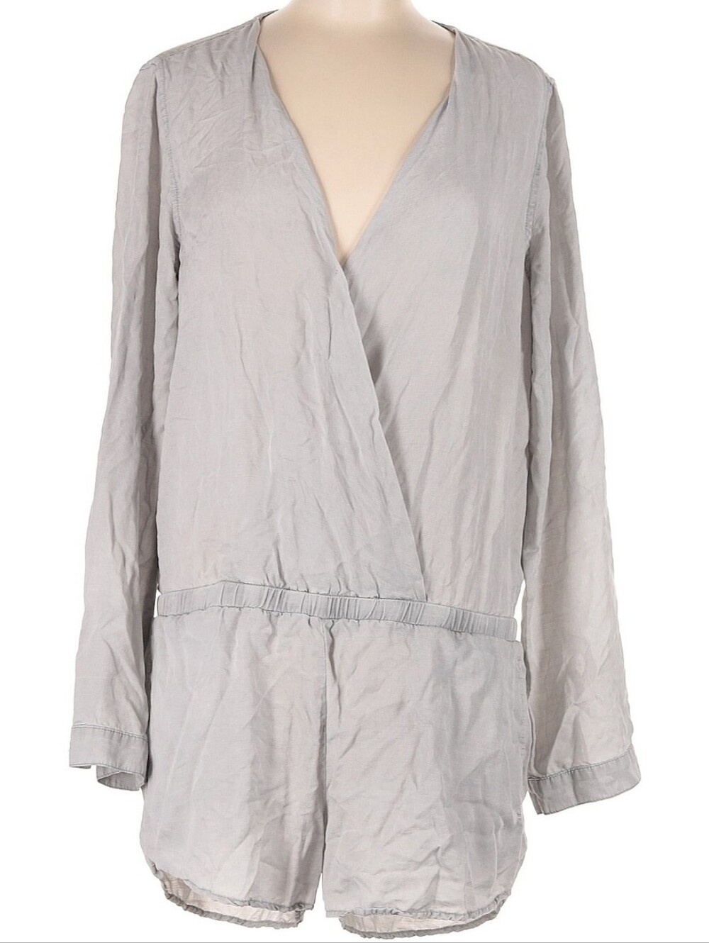 Cloth & Stone Anthropologie Gray Long Sleeve Surplice Romper, M, Gray